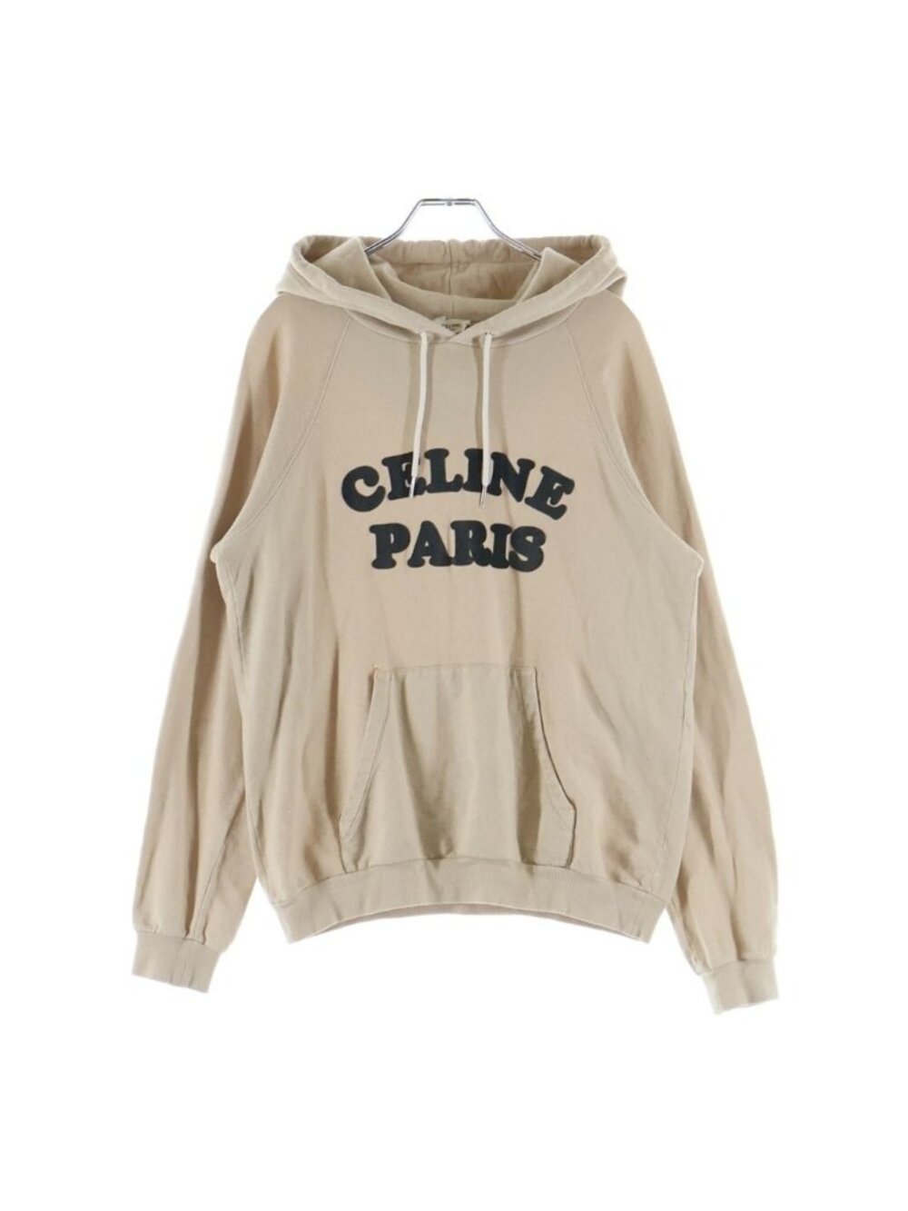 Celine Bubble Logo Hoodie Cashmere Blend Sweatshirt Pullover Beige